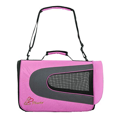 Pawer 18” x 11”x 11” Soft-Sided Foldable Airline Approved Pet Carrier for Cat, Puppy and Small Dog, Washable 600D Oxford Fabric, with Handle and Strap for Carry, Multiple Colors Available - color: Hot Pink+Grey