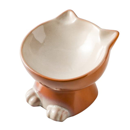 Nihow Elevated Cat Bowls,6 Inch Ceramic Raised Cat Food Bowl for Feeding | Slanted,Whisker Friendly,for Protecting Pet's Spine,Microwave & Dishwasher Safe ,Elegant Brown,6.8 OZ - color: Brown, size: 6.8 OZ