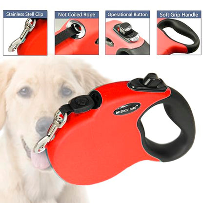 16FT Retractable Dog Leash for Medium Dogs up to 44lbs with Chew Proof Steel Wire Extender, Lightweight, Durable & Safe One-Hand Operation Red M - color: Red, size: Medium