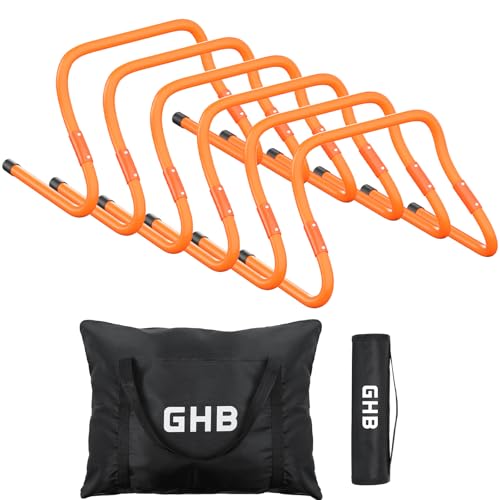 GHB Agility Hurdles Adjustable 8.3"&12.6" Speed Training Equipment Set | Foldable, Sturdy, Drill Guide &Carry Bag Included, For Amateur & Athletes, Soccer & Basketball - color: Orange 6 Pack