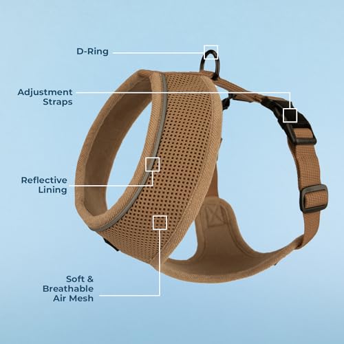 Best Pet Supplies Voyager Aerolite Over the Head Dog Harness, No Pull Breathable Air Mesh Vest, Quick Dry with Reflective Stitching, Adjustable Escape Resistant Harness - Beige, Small - color: Beige, size: S