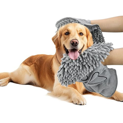 Puomue Microfiber Dog Towels for Drying Dogs, Super Absorbent, Soft and Quick Drying Pet Grooming Towel, 31Inch X 13Inch, Perfect Pets' Shower & Bath Supplies for Dog and Cat, Machine Washable, Grey