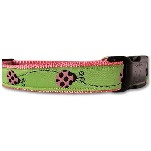 Large 15-22 Inch Dog Collar Ladybug Pattern Adjustable Pet Collar Durable Nylon Spring Dog Collar - size: Large 15-22"