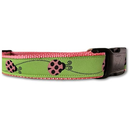 Large 15-22 Inch Dog Collar Ladybug Pattern Adjustable Pet Collar Durable Nylon Spring Dog Collar - size: Large 15-22"