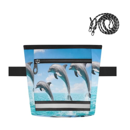 Dolphin Water-Resistant Dog Treat Pouch, 3 Ways to Wear Treat Bag with Magnetic Closure & Reflective Strip, Hands-Free for Pet Training, Walking