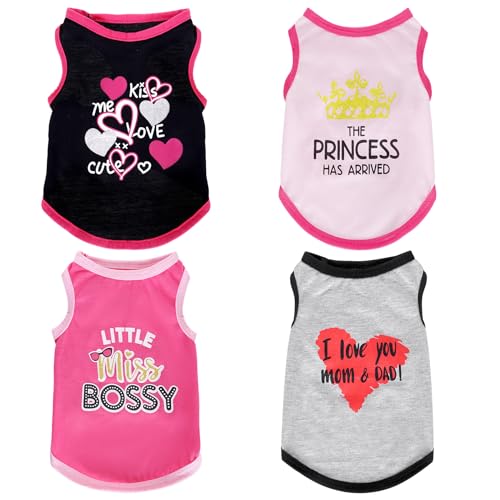 Pistha 4 Pack Dog Shirts Summer Printed Puppy Clothes Cute Sleeveless Pet T Shirts Dog Clothes for Small Medium Dogs Cats Girl(M) - size: Medium
