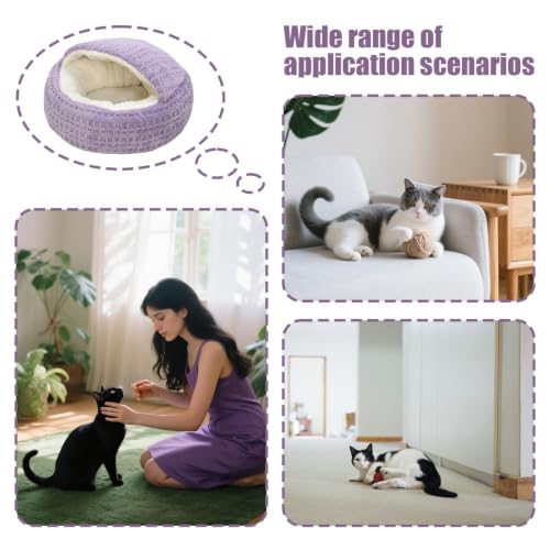 Covered Cat Bed | Comfortable Anti-Slip Small Warming Dog Bed | Calming Nest Covered Kitten Cave | for Home Dorm Bedroom Living Room Balcony - color: Purple