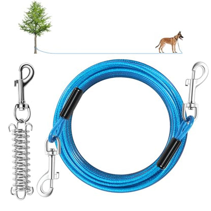 Dog Tie Out Cable, 30 FT Heavy Duty Dogs Lead Cable with Detachable Shock Spring, Dog Runner Chains for Outside Yard Camping Hold Small or Medium Dogs (30feet, up to 160lbs)