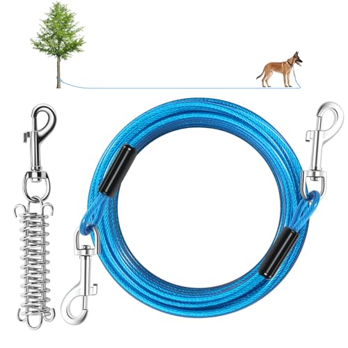 Dog Tie Out Cable, 30 FT Heavy Duty Dogs Lead Cable with Detachable Shock Spring, Dog Runner Chains for Outside Yard Camping Hold Small or Medium Dogs (30feet, up to 160lbs)