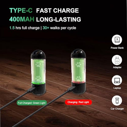 Tubasion 3-in-1 Dog Poop Bag Holder with Flashlight 7-Color, USB-C Rechargeable doggie bag holder for leash, IPX6 Waterproof Anti-Slip Clip Pet Waste Bag Dispenser for Walking (1 Dispenser, 30 Bags) - style: 1 Dispenser, 30 Bags