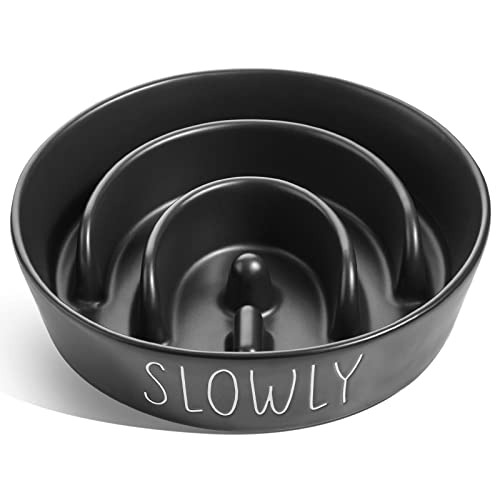 LE TAUCI PET Ceramic Slow Feeder Dog Bowl - 3 Cup Puzzle Maze for Medium & Large Breeds, Puppies & Fast Eaters, Pet Food Dish Black - color: Black, size: L-3 Cups