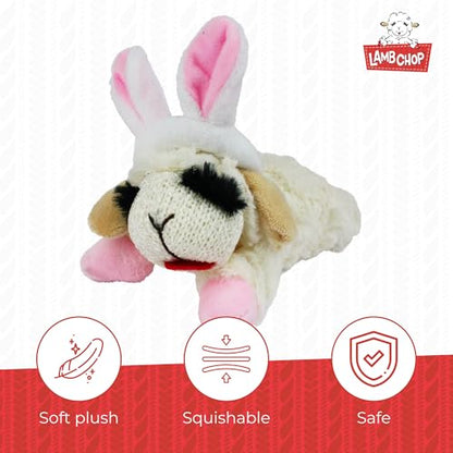 Multipet Lamb Chop Dog Plush Toy w/Easter Bunny Ears - Squeaky Toy for All Dogs - Extra Soft Plush - Stuffed Animal for Cuddling & Playing (6”, Cream/Pink) - size: 6", style: Easter Bunny