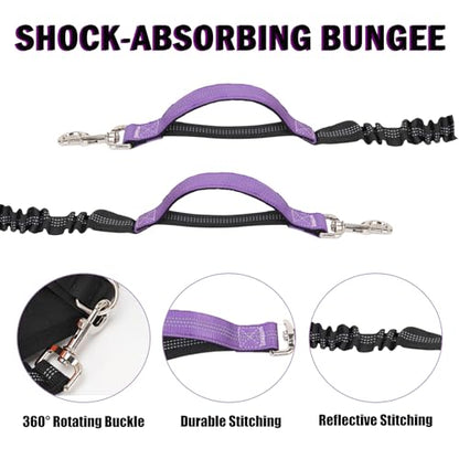 Hands Free Dog Leash, Adjustable Waist Belt, Reflective Stitching Leash with Double Padded Handles for Running, Hiking - color: Purple - 1 leash