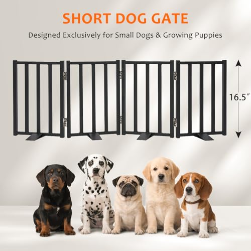 Snagle Paw Short Dog Gate,16.5" Tall Freestanding Metal Dog Gate Only for Small Dogs with Support Feet Easily Step Over,Up to 48" Wide Puppy Gate Indoor for Stairs,Doorways(Black,4 Panel) - size: Black-4 Panels 16.5"H*48"W