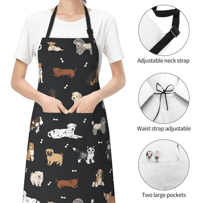 Perinsto Dog Cat Pets Cute Animals Waterproof Apron Bibs for Grooming Kitchen Cooking Baking Painting Gardening - color: Dog (Black)