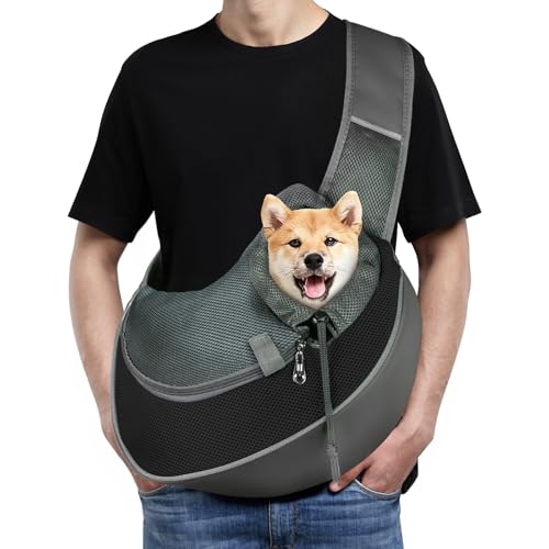 Dog Sling Carrier, Mesh Breathable Puppy Sling with Soft Adjustable Widen Padded Strap, Hand-Free Dog Purse Carriers for Small Dogs Cats, Pet Carrier Backpack for Travel Outdoor, Black - color: Single Bag-Black-Large