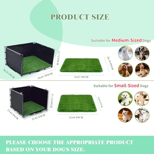 High Walls Dog Pee Pad Holder with Artificial Grass-Foldable Indoor Dog Potty Tray,Waterproof Pee Pad Holder for Small to Medium Dogs,Portable Litter Box with Washable Grass Mat 34.64"*28.34"*17.72"
