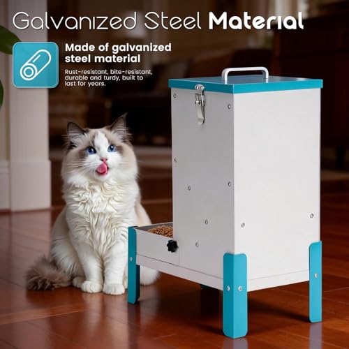 Automatic Dog Feeder 10L Auto Cat Feeder with Stand Gravity Dog Food Dispenser with A Detachable Feeding Tray, Galvanized Pet Feeding Station for Dogs & Cats (10L)