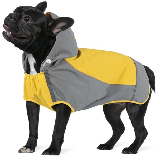 IECOii Dog Raincoat,Waterproof Rain Coat for Small Dogs,Adjustable Pet Rain Jacket with Hood,Lightweight Doggy Raincoats with Reflective Stripes,Yellow,Small - color: Yellow, size: Small
