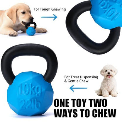MECOOL Indestructible Dog Toy for Aggressive Chewers - Heavy Duty Chew Ring with Durable Nylon and Treat Dispenser Rubber Base, Interactive Food Puzzle Dog Chew Toy,Medium Blue for Puppy - size: S Blue