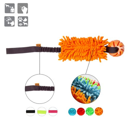Dingo Dog Tug Toy and TPR Rubber Ball with Bungee Handle, Microfiber Orange - color: Orange