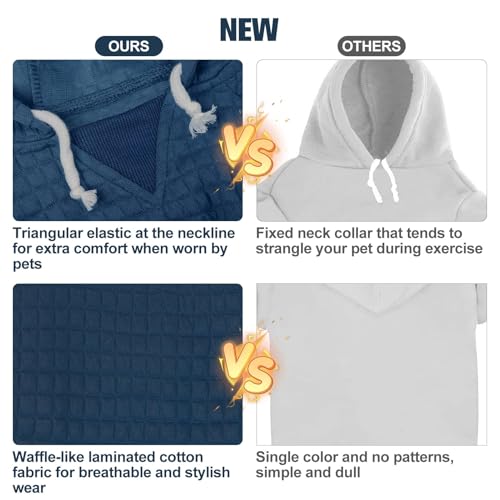 BEAUTYZOO Small Dog Hoodie Sweater with Pockets, Dog Clothes for Small Medium Dogs Boy Girl, Waffle-Like Laminated Cotton Pet Coats with Hat and Leash Hole, Navy Blue XS - color: Navy Blue, size: XS (Back: 10",Chest: 14", Neck: 8.7")