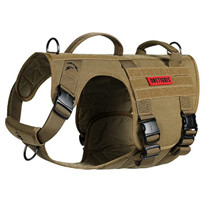 OneTigris Tactical Dog Harness with 5X Metal Buckle,Dog MOLLE Vest with Handle,No Pulling Front Clip,Hook and Loop Panel for Dog Custom Patch - color: Brown, size: L