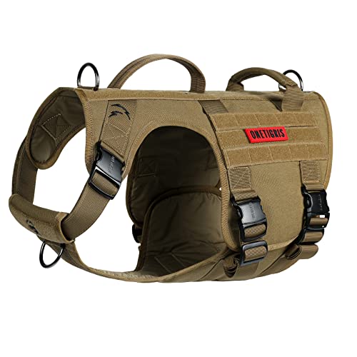 OneTigris Tactical Dog Harness with 5X Metal Buckle,Dog MOLLE Vest with Handle,No Pulling Front Clip,Hook and Loop Panel for Dog Custom Patch - color: Brown, size: M