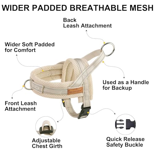 BEAUTYZOO Dog Harness No Pull, Quick Fit Dog Harness and Leash Set, Escape Proof Vest Harness with Soft Handle, Reflective Breathable Mesh Padding Harness for Medium Size Dog Training Walking, Beige M - color: Beige, size: M: Chest 21"-26.7"