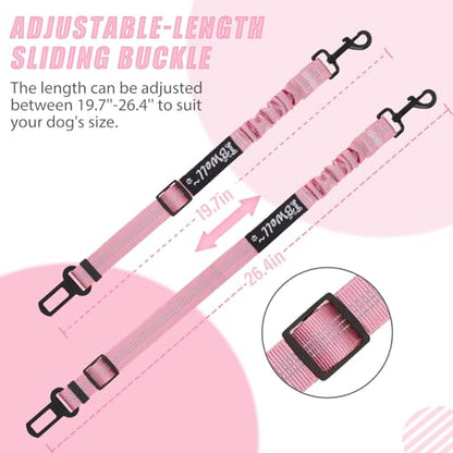 IBWell Dog Seat Belt,3 Piece Set Retractable Dog Car Harness Adjustable Dog Seat Belt for Vehicle Nylon Pet Safety Seat Belts Heavy Duty & Elastic (Black & Pink) - color: Black & Pink
