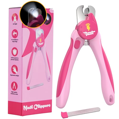 LED Dog Nail Clippers with Light Illumination, Trimmers with Protective Guard, Safety Lock and Nail File - Suitable for Large and Small Dogs & Cats (Pink) - color: Pink, size: Medium-Large (LED)