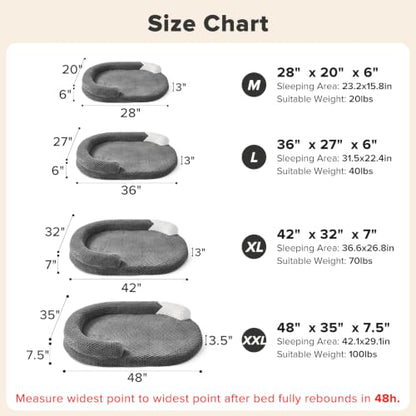JOEJOY XL Orthopedic Dog Beds Large Sized Dog, Extra Large Washable Waterproof Oval Dog Bed with Removable Cover, Egg-Crate Foam Pet Bed with Bolster & Non-Skid Bottom, Dark Grey, 42''x32'' - color: Dark grey, size: XL(42"x 32"x 7")