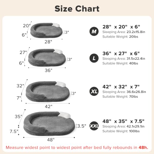 JOEJOY XL Orthopedic Dog Beds Large Sized Dog, Extra Large Washable Waterproof Oval Large Dog Bed with Removable Cover, Egg-Crate Foam Pet Bed with Bolster & Non-Skid Bottom, Dark Grey, 42''x31'' - color: Dark grey, size: XL(42"x 32"x 7")