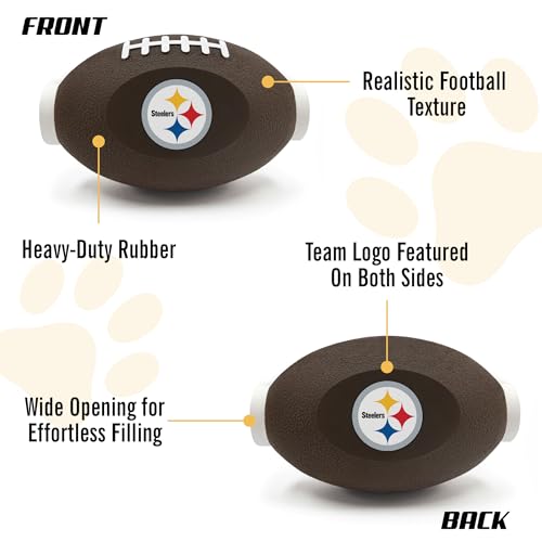 NFL Pittsburgh Steelers Football Treat Dispensing Toy for Dogs and Cats, Rubber Ball Pet Toy, Interactive Fun Doggie Treat Toy, Natural Rubber Feeding Toy - color: Pittsburgh Steelers