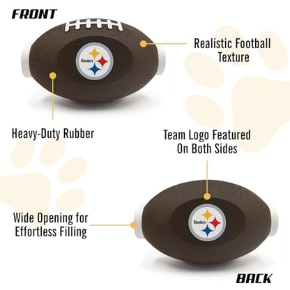 NFL Pittsburgh Steelers Football Treat Dispensing Toy for Dogs and Cats, Rubber Ball Pet Toy, Interactive Fun Doggie Treat Toy, Natural Rubber Feeding Toy - color: Pittsburgh Steelers
