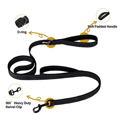 OneTigris Handled No-Pull Dog Walking Leash Long Traffic Leads for Medium to Large Dogs (Black, 6FT) - color: Black, size: 6FT
