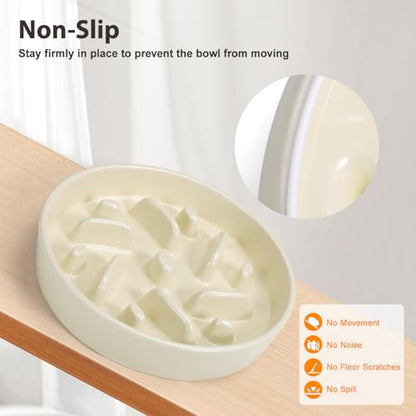 Ceramic Slow Feeder Dog Bowl, 2 Cups Dog Food Bowls for Small, Medium, and Large Breed, Anti-Slip Puzzle Food Dish to Slow Down Eating (White, 2 Cups) - color: Maze - White