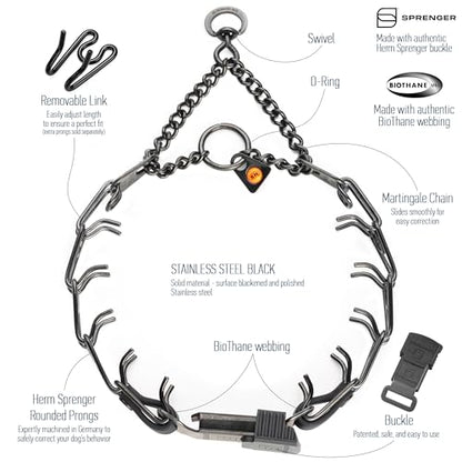 Herm Sprenger Black Stainless Steel Dog Collar with Quick Release ClicLock Buckle and Biothane Insert Training Collar Made in Germany (Black, 16in x 2.25mm(Neck Size up to 13-14in)) - color: Black, size: 16in x 2.25mm(neck size up to 13-14in)