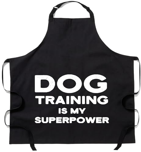 Maze Office Dog Training Is My Superpower Apron for Men and Women, Black, Bib Style, Polycotton, Adjustable Neck Strap with Waist Tie, 2 Pockets