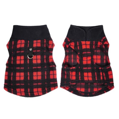Rbenxia 1 PC Plaid Dog Sweaters with Leash Ring Soft Fleece Vest Dogs Pullover Warm Jacket Pet Dogs Clothes Winter Dog Outfits for Small Puppy Cat Pets (Black and Red, X-Small) - color: Black and Red, size: X-Small