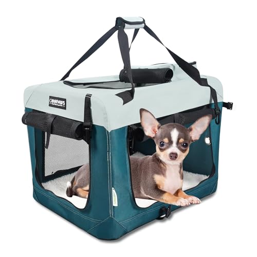 JESPET Soft Dog Crates Kennel for Pets, 3 Door Soft Sided Folding Travel Pet Carrier with Straps and Fleece Mat for Dogs, Cats (8-Teal Blue, Small(24" L x 16.5" W x 16.5" H)) - color: 8-Teal Blue