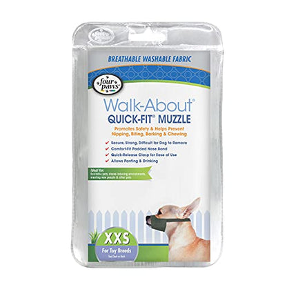 Four Paws Walk-About Quick-Fit Adjustable Dog Muzzle for XX-Small Dogs, Washable & Breathable, Black, 1 Count - size: 0-XX-Small Regular Snout