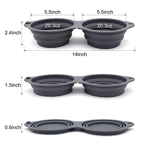 SLSON Collapsible Dog Bowls,Integrated Molding Dog Double Bowl No Plastic Rim 2 in 1 Foldable Pet Food & Water Bowl Cat Feeder Dish for Walking,Hiking,Camping (Dark Grey) - color: Dark Grey
