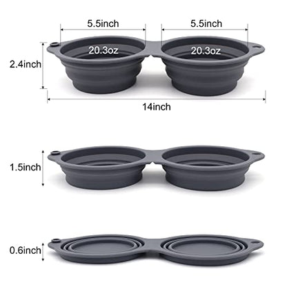 SLSON Collapsible Dog Bowls,Integrated Molding Dog Double Bowl No Plastic Rim 2 in 1 Foldable Pet Food & Water Bowl Cat Feeder Dish for Walking,Hiking,Camping (Dark Grey) - color: Dark Grey
