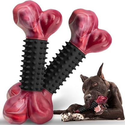 2-Pack Tough Dog Toys for Aggressive Chewers: Bacon Flavored Long Lasting Dog Bones for Large Dogs, Heavy Duty Nylon & Rubber Dog Chew Toys to Keep Them Busy, Medium & Large Breed, Black - color: 2 PC-Bacon-Black