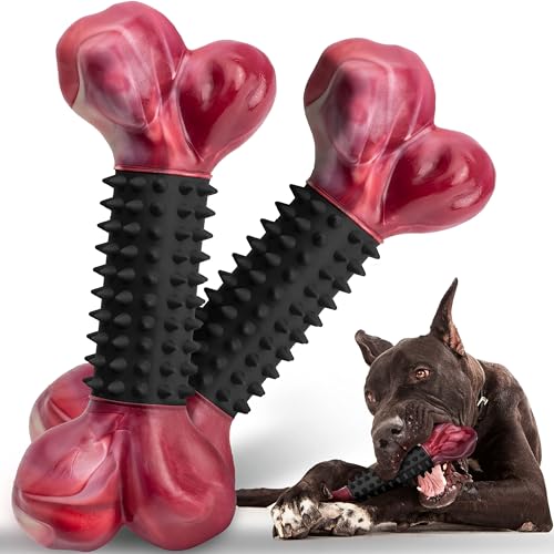 2-Pack Tough Dog Toys for Aggressive Chewers: Bacon Flavored Long Lasting Dog Bones for Large Dogs, Heavy Duty Nylon & Rubber Dog Chew Toys to Keep Them Busy, Medium & Large Breed, Black - color: 2 PC-Bacon-Black