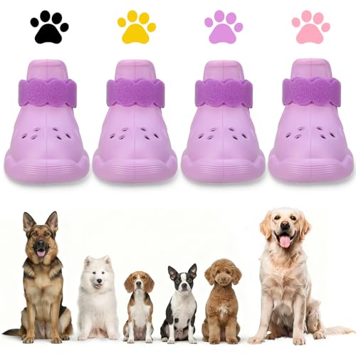 Dog Shoes for Hot Pavement and Snow - Waterproof, Non-Slip, Breathable Booties with Adjustable Straps for Small Medium, and Large Dogs (Purple, S) - color: Purple, size: S