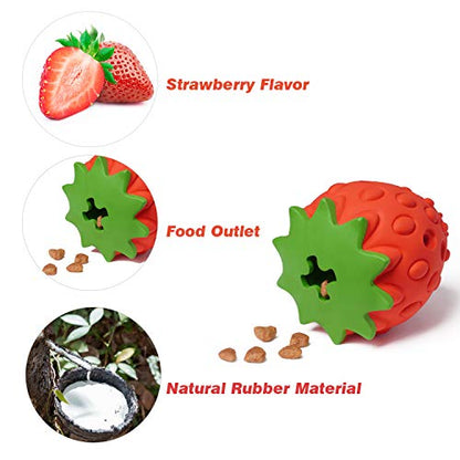 MewaJump Dog Puzzle Toys Rubber Chew Toys,Treat Food Dispensing Toy for Teeth Cleaning Dog Ball Toy Interactive Enrichment Toys for Puppy, Small, Medium, Large Breeds - color: red strawberry