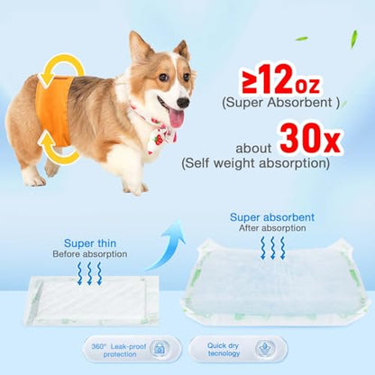 Dog Diaper Liners 100ct,Super Leak Proof and Absorption Disposable Dog Diaper Booster Pads for Female and Male Fit Most Reusable Pet Belly Bands,Wraps,and Period Diapers(Large，M-100ct) - size: Large