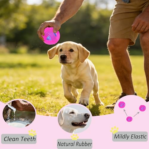 Indestructible Dog Balls 3.5 Inch Tough Chew Toys for Aggressive Chewers | Durable Pink Rubber Treat Dispensing Puzzle Dog Ball, Interactive Dual-Use Toy for Chewing, Feeding & Puppy Teething Relief - color: Pink